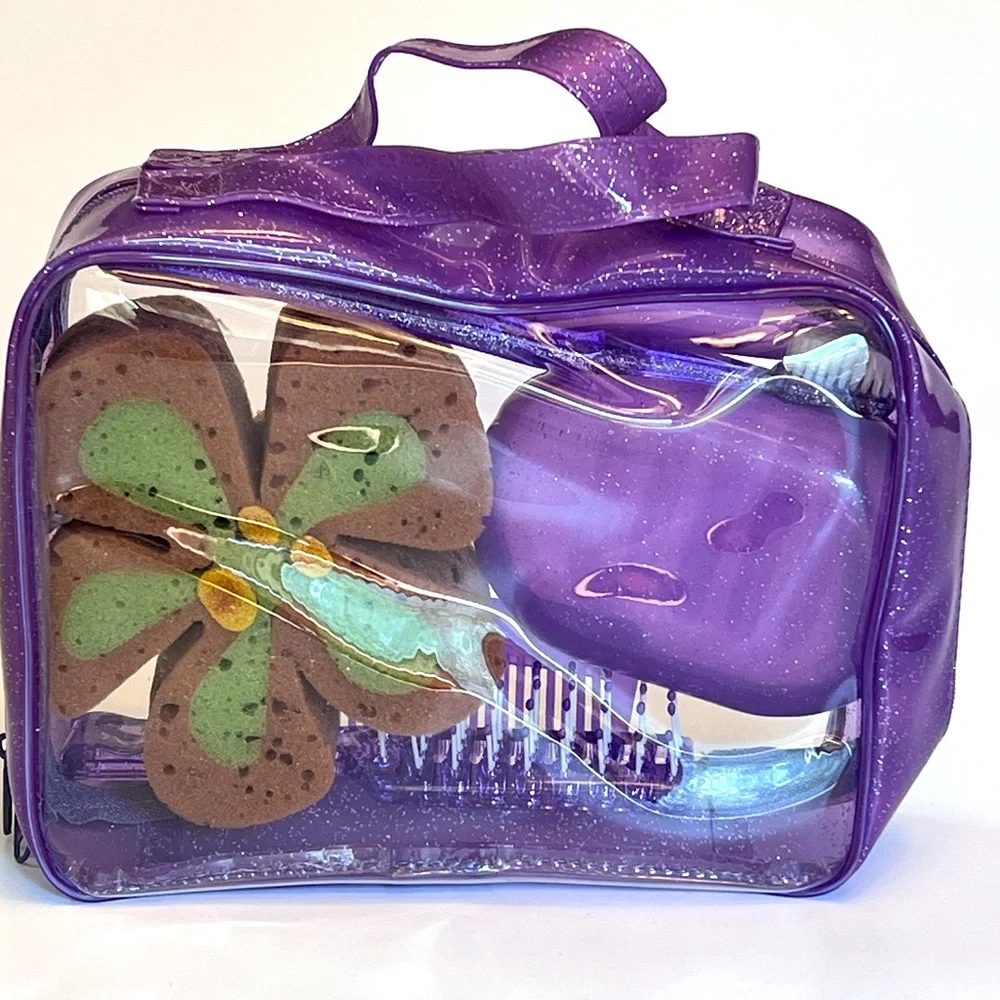 Sparkly Purple Toiletry Travel Bag for Tweens.  Includes Travel Accessories. New
